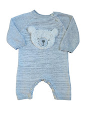 Baby Boys 0-3 Months Footless Babygrow, Grey Bear Themed Romper
