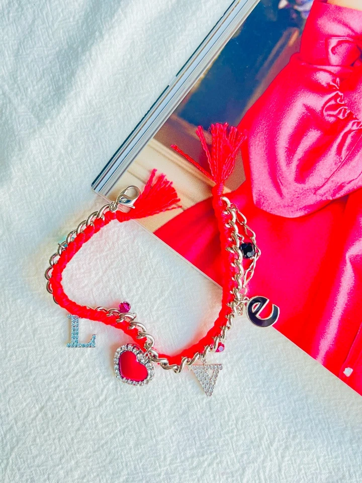 Pulsera Swarovski Love Heart Charm alfabeto cristales brillantes rosa rojo, plata Foto 2 de 4