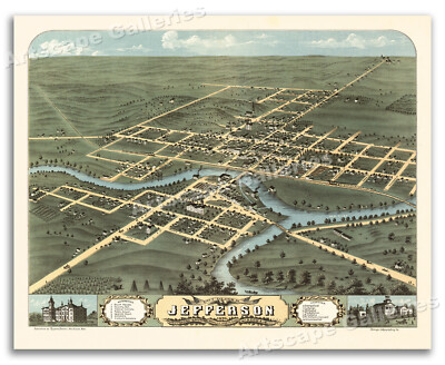 Jefferson Wisconsin 1870 Historic Panoramic Town Map - 20x24