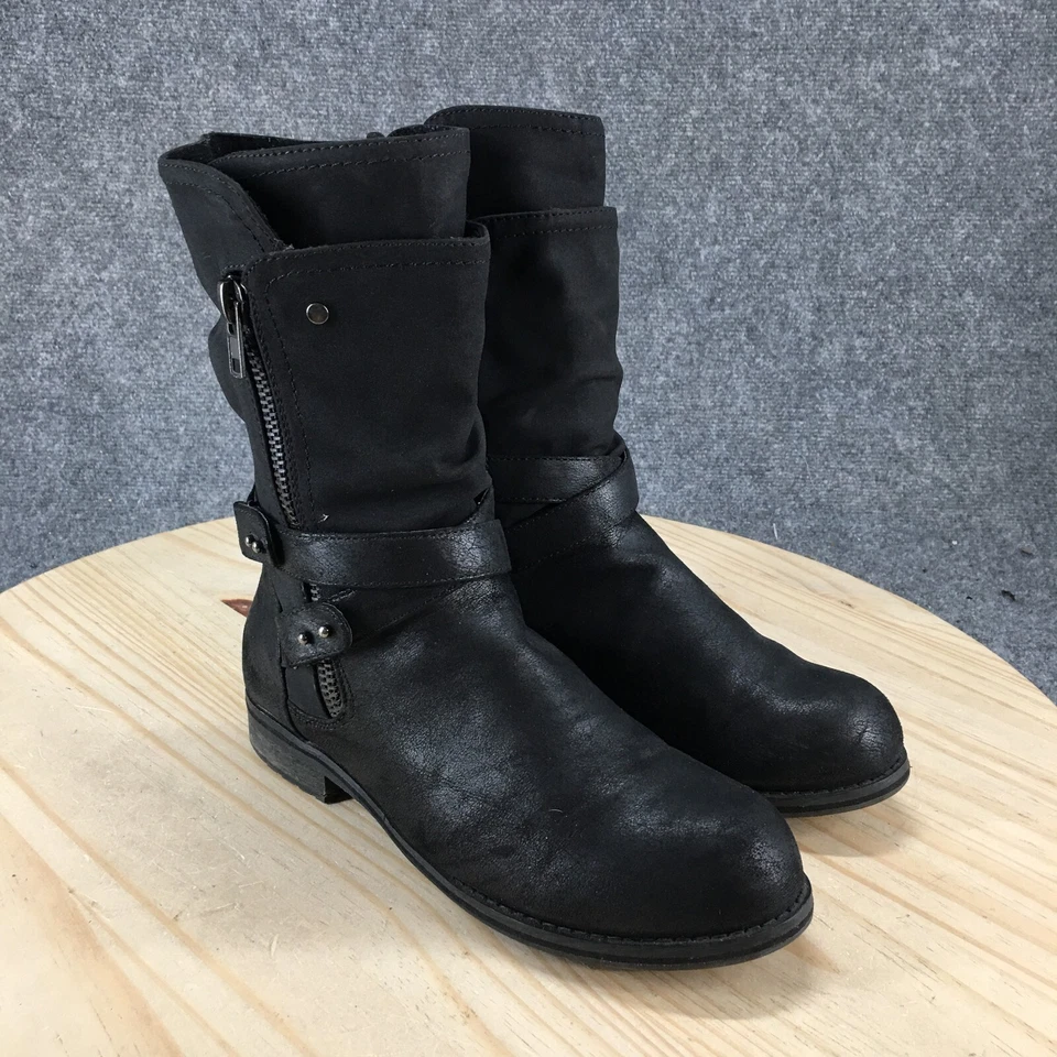 Lane Bryant ботинки женщин 9 W мотоциклиста черная ткань стороны молнии середины икры блок каблуки - Изображение 3 из 4