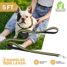 5FT Yellow Dog Pet Leash Pet Rope Reflective Leads [REFLECTIVE LEAD] w/2 Handles
