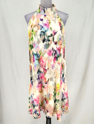 Alex Marie Dress Womens 16 Ivory Pink Metallic Floral Pleated Back Zip Lined New