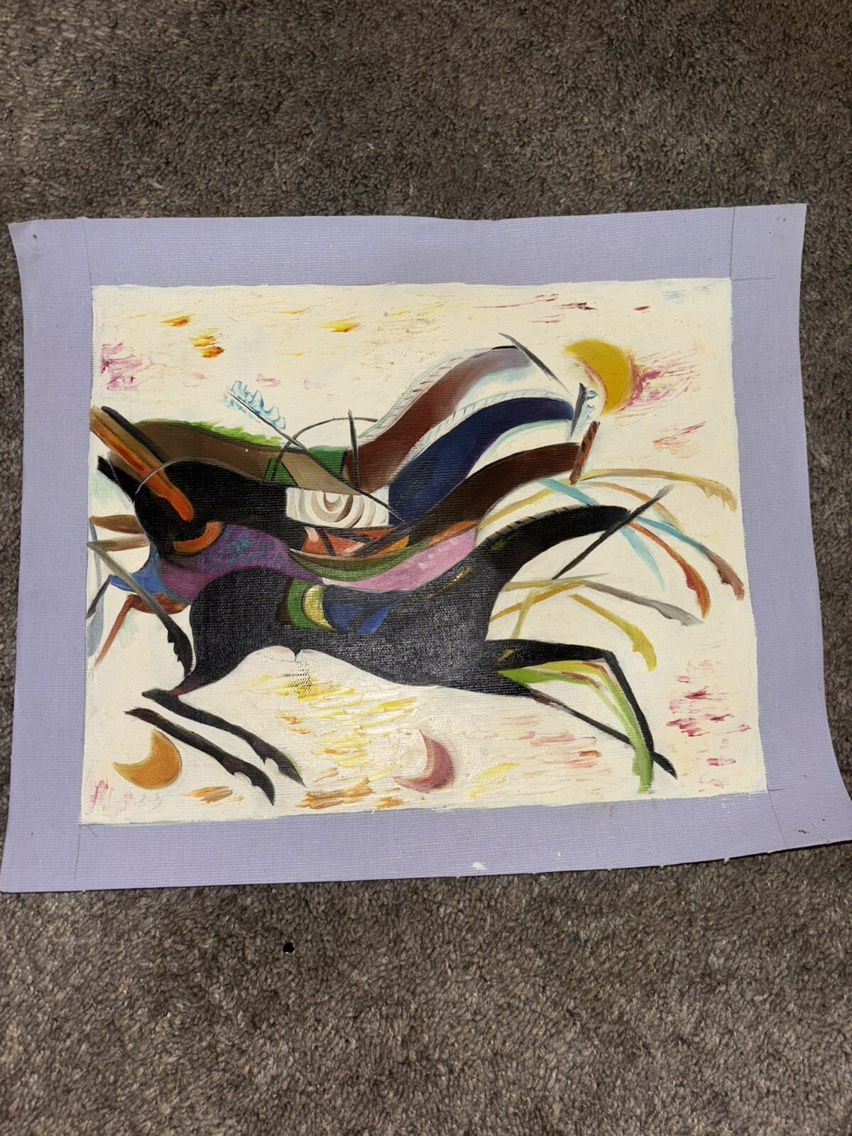 Abstract Horses Racing Real Oil Painting On Canvas Background 9”x11”