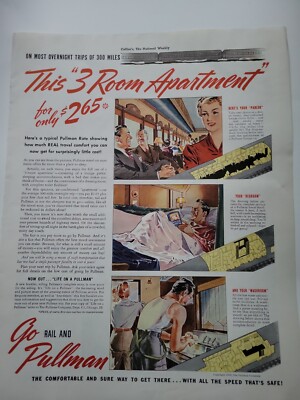 1939 Pullman railroad railway train 3 room apartment vintage ad