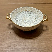 Vintage Homer Laughlin Small Handled Bowl Georgian Eggshell 22K Gold Floral Dish