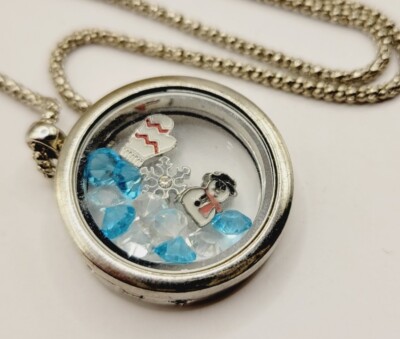 Memory Locket Necklace Silver Tone Floating Charm with