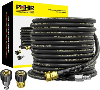 #ad POHIR 50FT 1 4quot; Pressure Washer Hose 4200PSI Flexible Wire Power Extension Hose $49.89