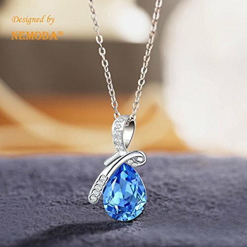 Sapphire Blue Crystal Pendant Necklace White Gold Plated Womens Fashion Jewelry - Picture 4 of 10