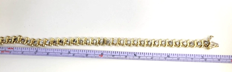 Pulseira de diamante tênis ouro amarelo 14k corte redondo natural brilhante 7' - Imagem 4 de 4