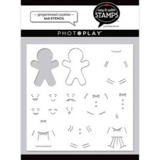 Crafts PhotoPlay 6X6 Plastic Stencil Gingerbread Cookies Faces Clothes Layering
