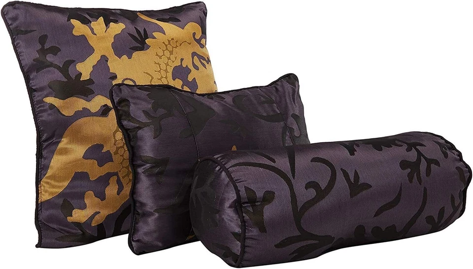 7-Piece Black/Gold/Red Palace Asian Jacquard Dragon Comforter Set - Image 4 of 4