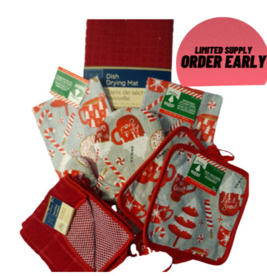 Kitchen towel set Peppermint and Cocoa 8 Piece Christmas towel set