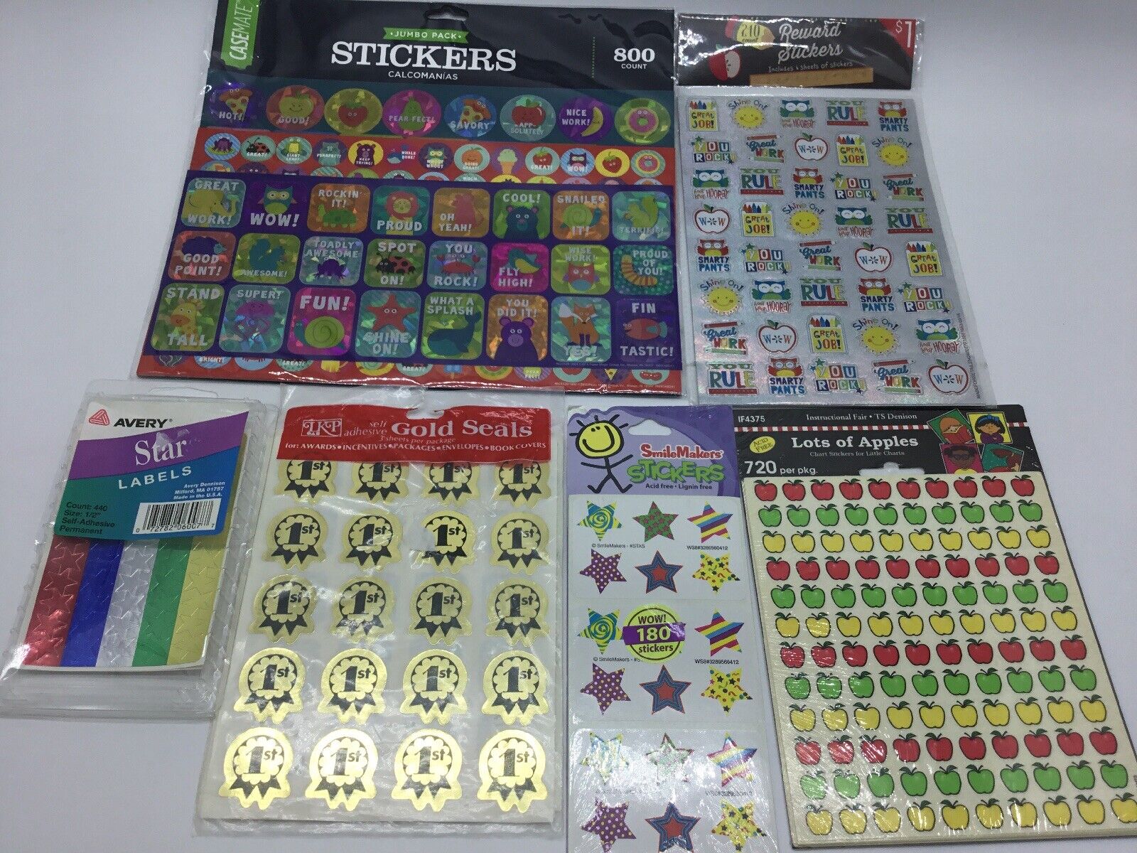 Vintage &Amp; Current Teacher Reward Stickers Lot Gold Seals Stars Apples New School