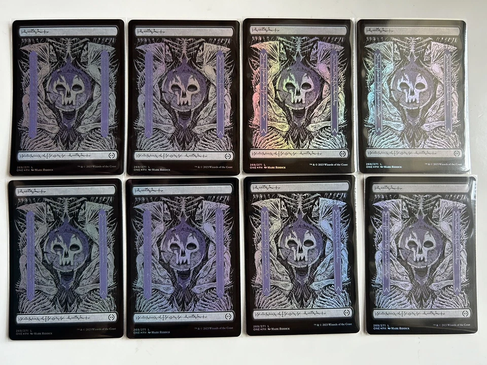 MTG  Basic Lands FOIL x40 Full Art Set of 8 each Phyrexian All Will Be One - Image 2 of 4