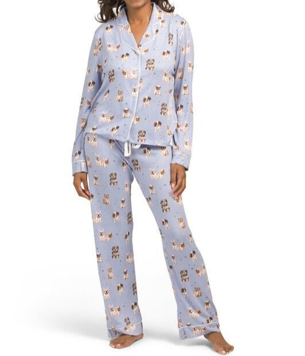 NWT PJ Salvage Periwinkle Blue/Gray/White PUPPY DOGS Peachy Knit Pajama Set M - Picture 5 of 6