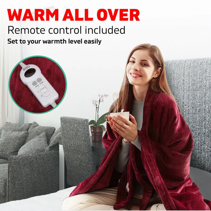SOQ Electric Heated Throw Rug 9 Smart Heat Settings Snuggle Blanket  TimerControl | eBay