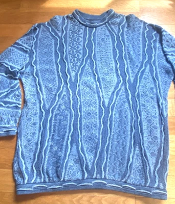 COOGI 3D-Strickpullover indigo gefärbte Baumwolle blau Herrengröße XL US zoll... - Bild 1 von 4
