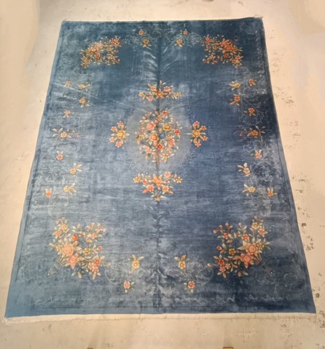 Circa 1930 Art deco Chinese Rug Blue 8ft9 By11ft6 - Picture 5 of 9