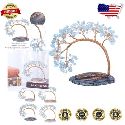 Elegant Aquamarine Crystal Bonsai Money Tree - Beautiful Tabletop Gemstone Gift