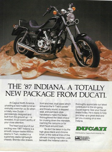 1987 Ducati Cagiva 650cc Desmo V-Twin Indiana Color Vintage Original Print Ad