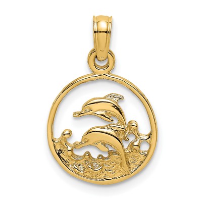 Avariah massiv 10K Gelbgold zwei Delfine im Kreis Charm - 12,4 mm