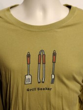 Camisa Life is Good Para Hombre XL Manga Larga Verde Parrilla Buscador Barbacoa Cocina Pitmaster