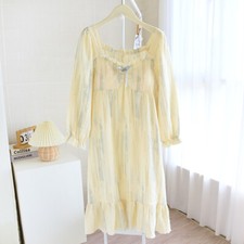 Women 100 Cotton Nightgown Spring Summer Nightdress with Bust Pads Lady Bedgown