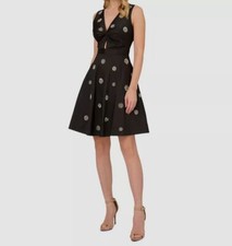 Adrianna Papell Women's Black Embellished Fit  Flare Dress Size 4