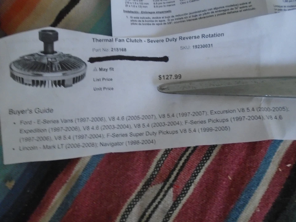 Embrague del ventilador de refrigeración del motor 215168 para Ford E-150 Econoline Heritage 4,6 L 5,4 L 2789 Foto 3 de 3