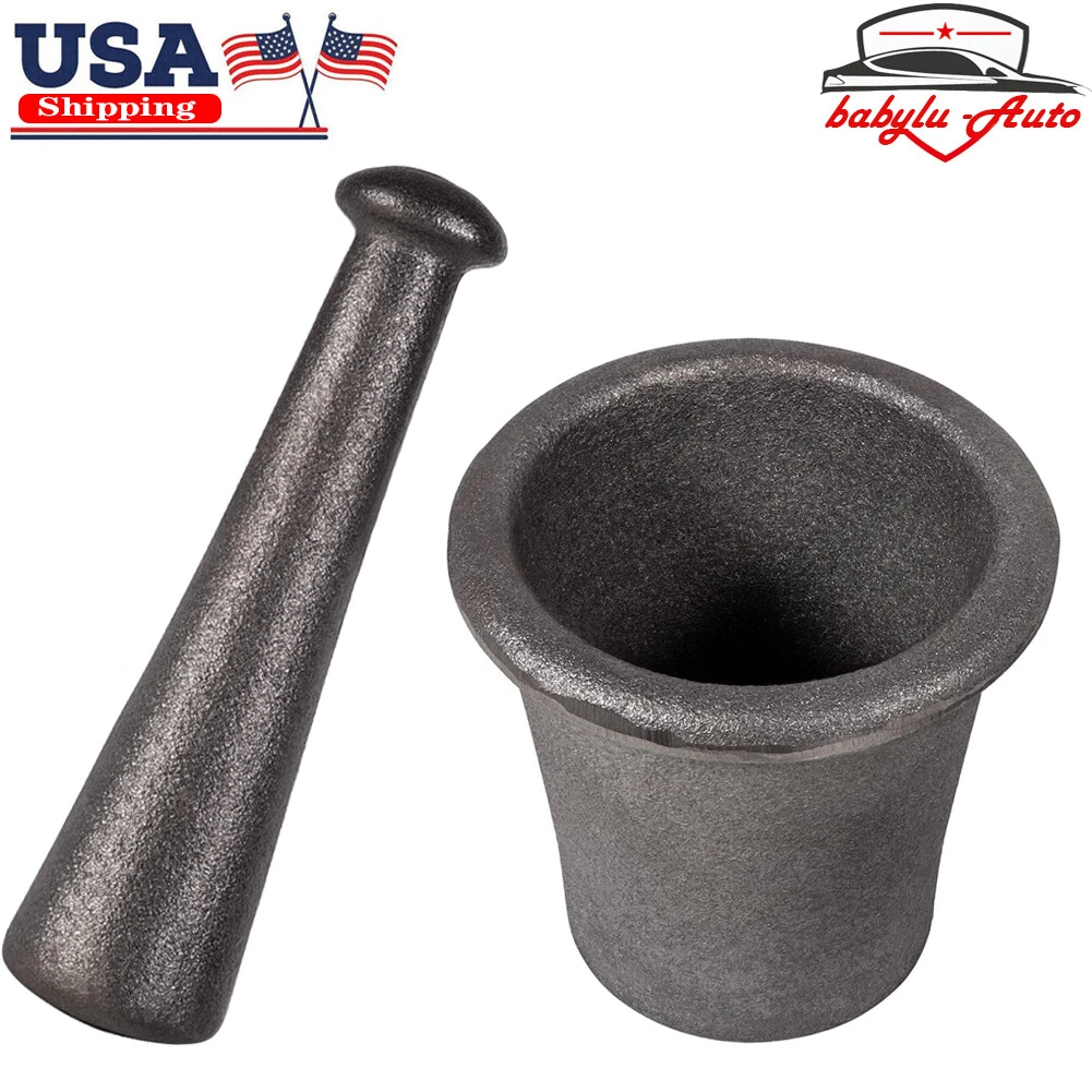 Cast Iron Mortar Pestle Tool Set Rock Ore Crusher Assay Gold Pulverizer Quart
