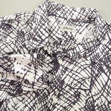Brioni Shirt Mens XL 100% Linen Black White Graphic Print Long Sleeve Button Up