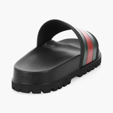 Gucci Men's Slide Sandals Black Green Red Striped US Size 7.5