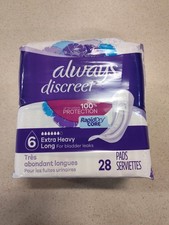 NEW Always Discreet Bladder Leak Pads 6 Extra Heavy Long-28 Pack OPEN BOX, READ