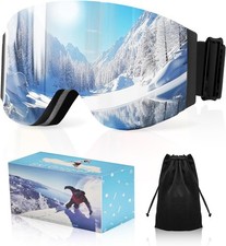 Ski/Snowboard Goggles for Men Women, Frameless OTG Silver With Flip Up