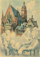 Germany 1947 Postcard First LEIPZIG Peace Fair  musician BACH  postmark MESSE