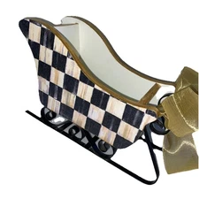 Sleigh Planter Courtly Check Christmas Decor Centerpiece Handcrafted