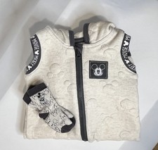 Baby Disney Boys Mickey Mouse Hooded Romper Jumpsuit 3-6 mo. w/ Matching Socks