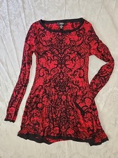 Style &Co. XS Sweater Long-Sleeve Mini Dress Floral Red Women's 