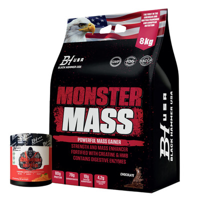 Monster Mass Gainer 4/8K Weight Gainer Protein + FREE BCAA,EAAs Black Hammer USA
