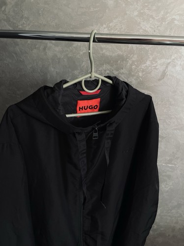 Hugo Boss Men’s Black Hooded Windbreaker Jacket Big LoGo Size L - Picture 3 of 10