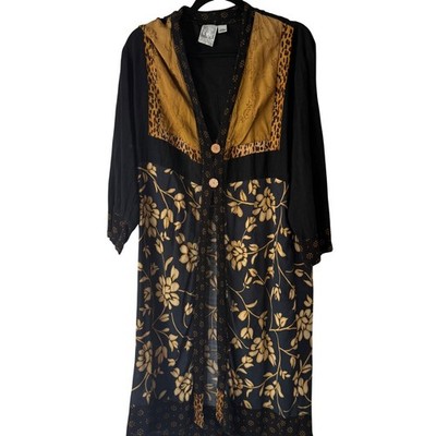Globe TrotterVintage Bali Women's Black Floral Kimono Duster M Boho Hippie