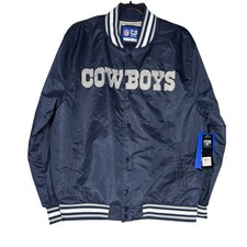 Dallas Cowboys NFL Ultra Game Satin Bomber Jacket Navy Blue Mens Size L NWT