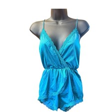 Vintage Flair Romper S Nylon Teddy Second Skin Shiny Silky Satin Snap Gusset 70s