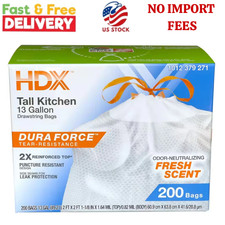 13 Gallon Reinforced Top Drawstring Fresh Scented Tall Kitchen Trash Bags with 2