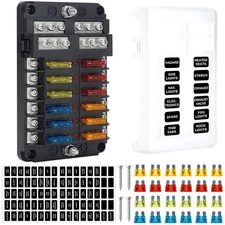 12 Way Fuse Block, 12V Marine Fuse Panel with LED Indicator, Waterproof Fuse ...