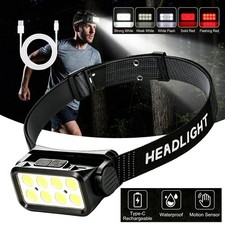 COB LED Headlamp USB Rechargeable Headlight Torch Work Light Bar Head Band Lamp