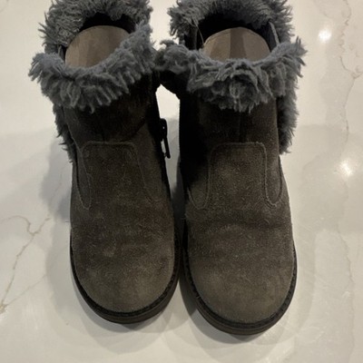 Naturino Judy Gray Suede Fur Trim Lined Ankle Booties Girls Zip Winter Fall