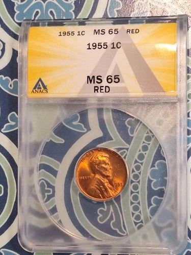 1955 LINCOLN CENT ANACS MS 65 RED