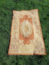 Vintage Wool Needlepoint Aubusson Rug French Tapestry