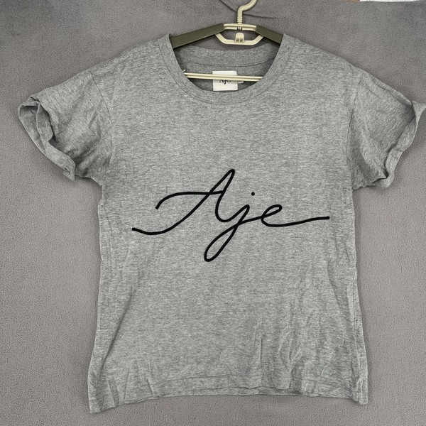 Aje Top Womens Extra Small Grey Crew Rolled Short Sleeve T Shirt